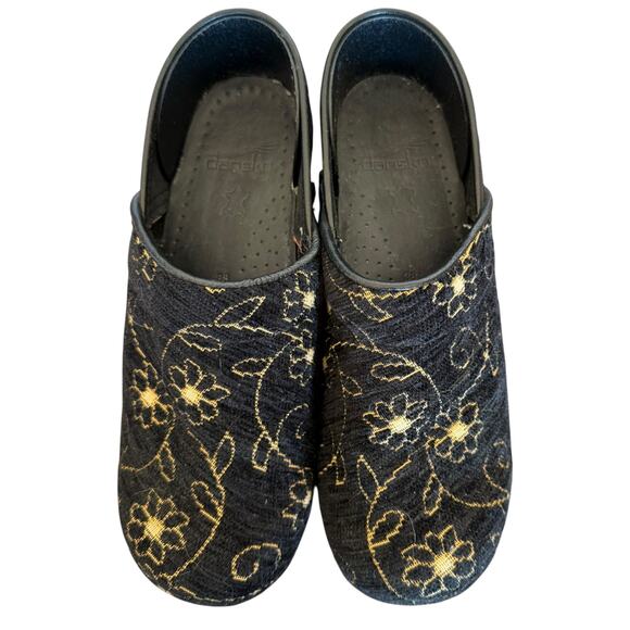 Sanita Women's Professional Black and Gold Tapestry Floral Embroidery Clog - 38 - Picture 4 of 8